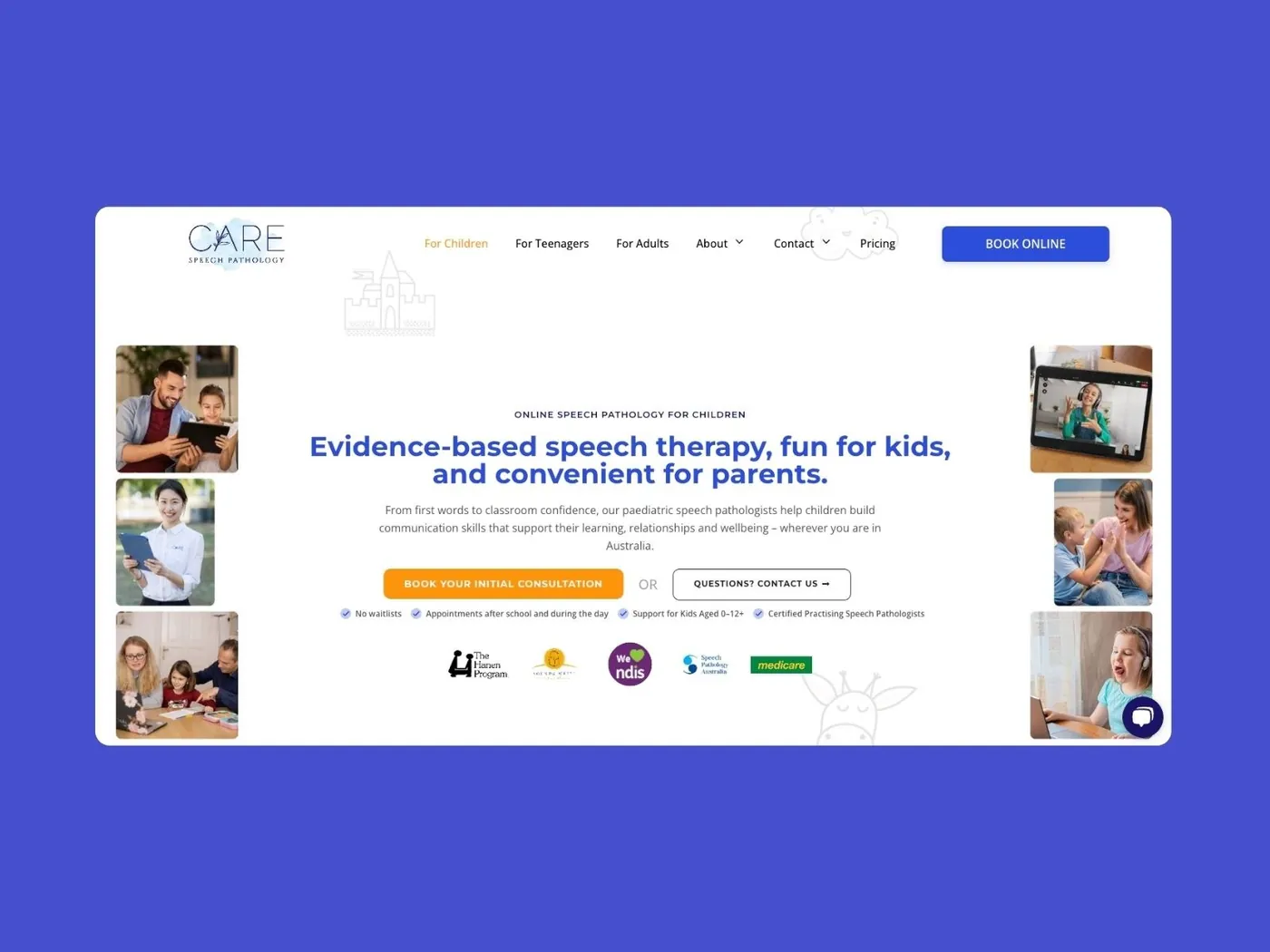 Care Speech Pathology website on a large screen, designed by SKCREATIVE in Melbourne